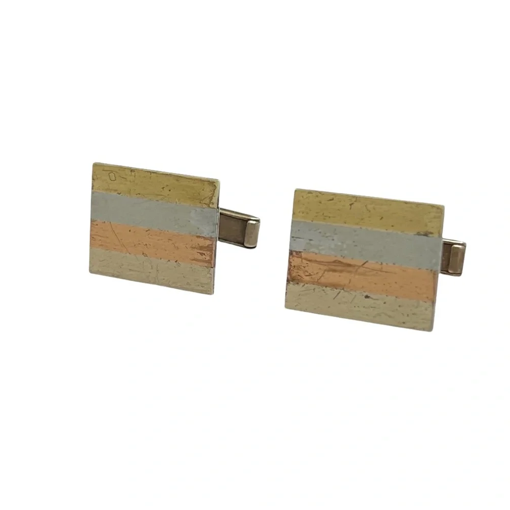 VINTAGE ALPACA MADE IN MEXICO 4 METAL COLOR STRIPE RECTANGLE CUFFLINKS